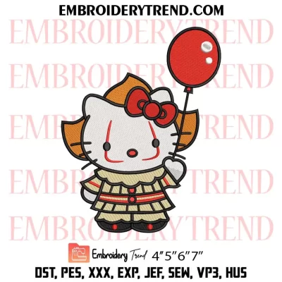 Hello Kitty Pennywise Embroidery Design, Halloween Machine Embroidery Digitized Pes Files