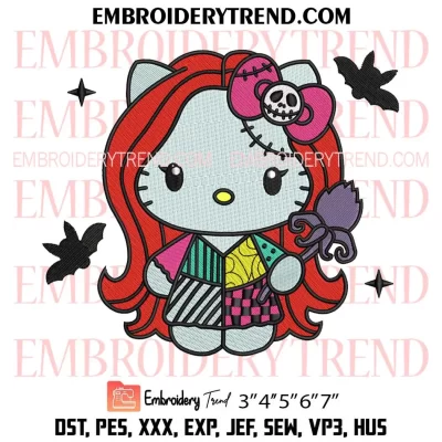 Hello Kitty Sally Skellington Embroidery Design, Halloween Movie Machine Embroidery Digitized Pes Files