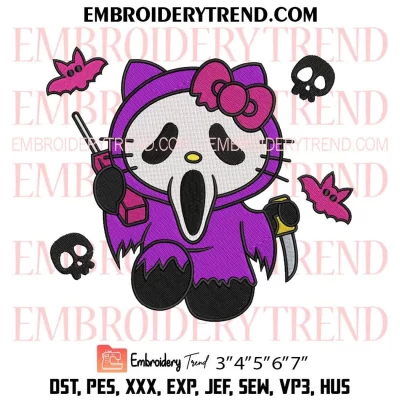 Hello Kitty Scream Halloween Embroidery Design, Ghost Face Horror Movie Machine Embroidery Digitized Pes Files