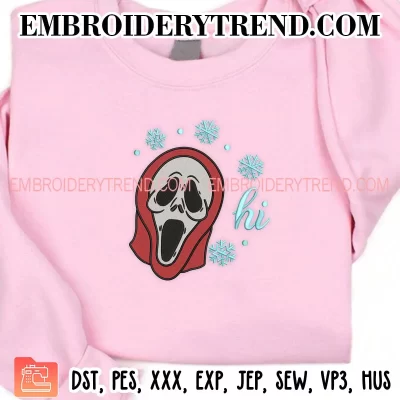 Hi Ghostface Scream Santa Embroidery Design, Welcome Christmas Machine Embroidery Digitized Pes Files