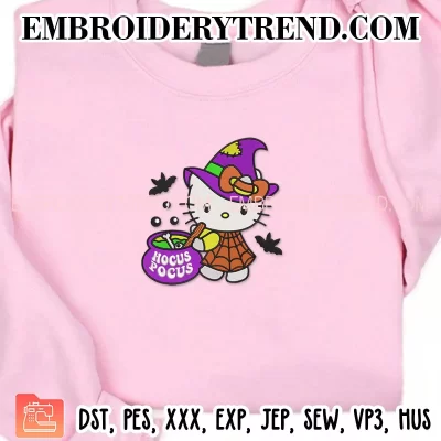 Hocus Pocus Hello Kitty Halloween Embroidery Design, Witchy Kitty Machine Embroidery Digitized Pes Files