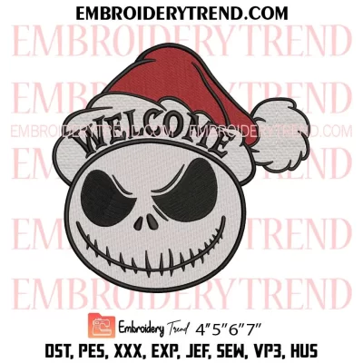 Jack Skellington Welcome Christmas Embroidery Design, Nightmare Before Christmas Machine Embroidery Digitized Pes Files