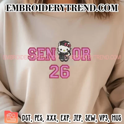 Kitty Senior 2026 Embroidery Design, Kitty Grad Machine Embroidery Digitized Pes