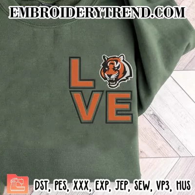 Love Cincinnati Bengals Embroidery Design, NFL Football Machine Embroidery Digitized Pes Files