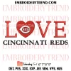 Heart Cincinnati Reds Embroidery Design, Baseball Logo Machine Embroidery Digitized Pes Files