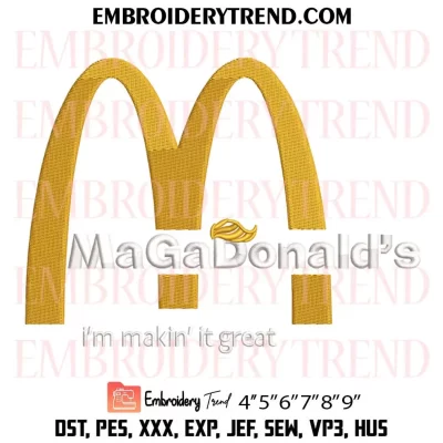 Trump Vance McDonalds Embroidery Design, Im Lovin It 2024 Machine Embroidery Digitized Pes Files