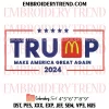 Trump Vance McDonalds Embroidery Design, Im Lovin It 2024 Machine Embroidery Digitized Pes Files