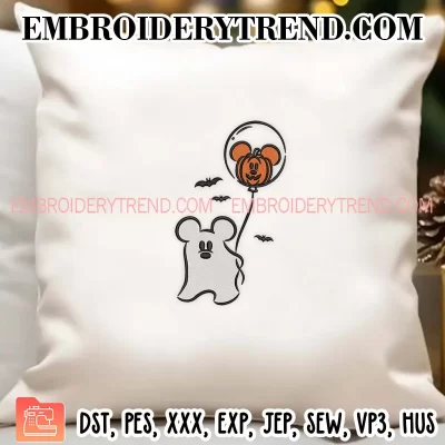 Mickey Ghost With Balloon Halloween Embroidery Design, Pumpkin Balloon Machine Embroidery Digitized Pes Files