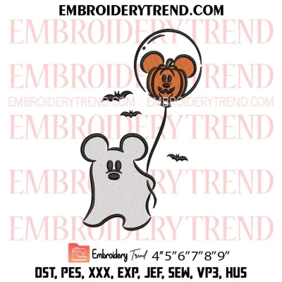 Mickey Ghost With Balloon Halloween Embroidery Design, Pumpkin Balloon Machine Embroidery Digitized Pes Files