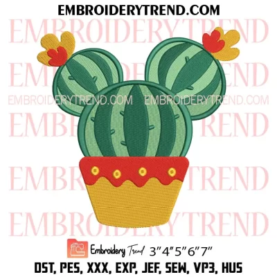 Mickey Mouse Cactus Embroidery Design, Mouse Head Cactus Machine Embroidery Digitized Pes Files