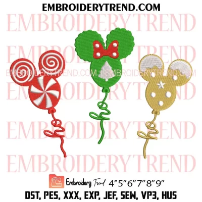 Mouse Head Balloons Embroidery Design, Christmas Ho Ho Ho Machine Embroidery Digitized Pes Files