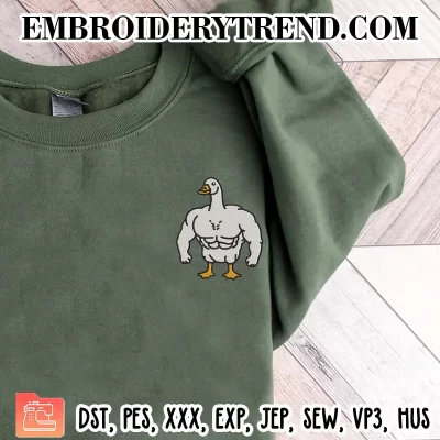 Muscular Duck Embroidery Design, Funny Duck Gym Machine Embroidery Digitized Pes Files