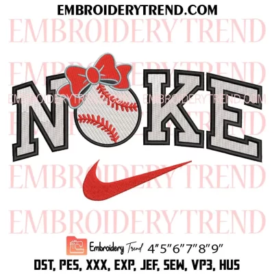 Nike Baseball Girl With Bow Embroidery Design, Girl Baseball Fan Machine Embroidery Digitized Pes Files