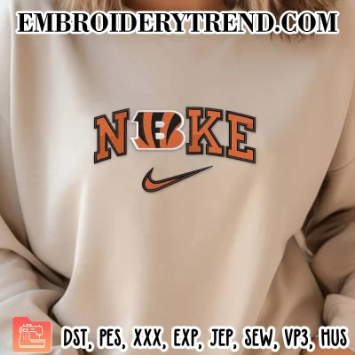 Nike Cincinnati Bengals Embroidery Design, NFL Machine Embroidery Digitized Pes Files