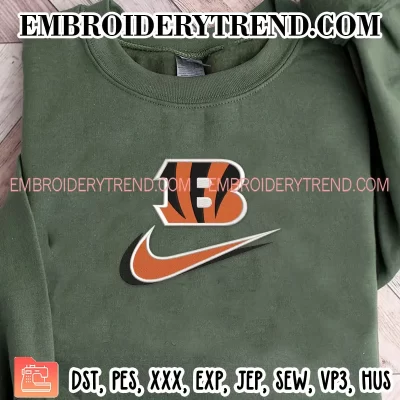 Nike Swoosh Cincinnati Bengals Embroidery Design, Logo Bengals NFL Machine Embroidery Digitized Pes Files