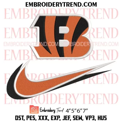 Nike Swoosh Cincinnati Bengals Embroidery Design, Logo Bengals NFL Machine Embroidery Digitized Pes Files