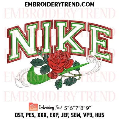 Nike Swoosh Rose Flower Embroidery Design, Romantic Flower Machine Embroidery Digitized Pes Files