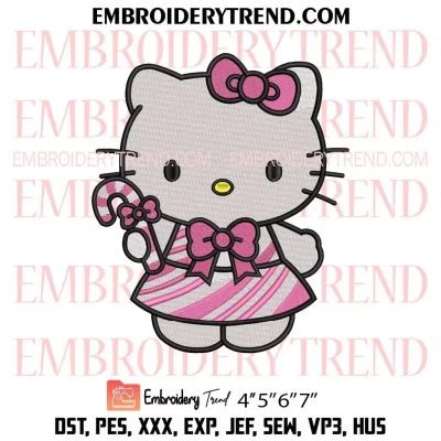 Pink Peppermint Hello Kitty Embroidery Design, Kitty Cute Girls Machine Embroidery Digitized Pes Files