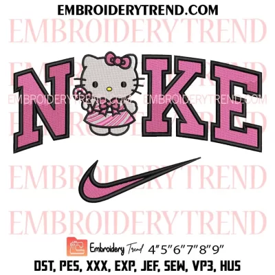 Pink Peppermint Hello Kitty x Nike Embroidery Design, Cute Hello Kitty Gift Machine Embroidery Digitized Pes Files