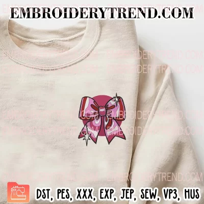 Pink Ribbon Bow Embroidery Design, Gift Bow Cute Machine Embroidery Digitized Pes Files