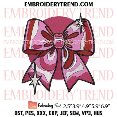 Baseball Bow Embroidery Design, Girl Baseball Machine Embroidery Digitized Pes Files