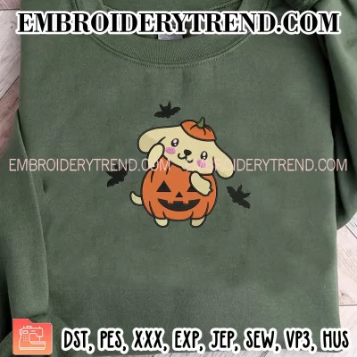 Pompompurin Pumpkin Halloween Embroidery Design, Cute Pompompurin Sanrio Machine Embroidery Digitized Pes Files