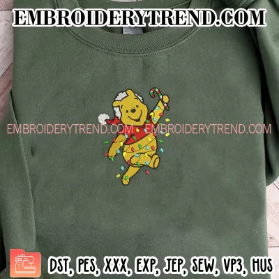 Pooh Christmas Light Embroidery Design, Winnie The Pooh Machine Embroidery Digitized Pes Files