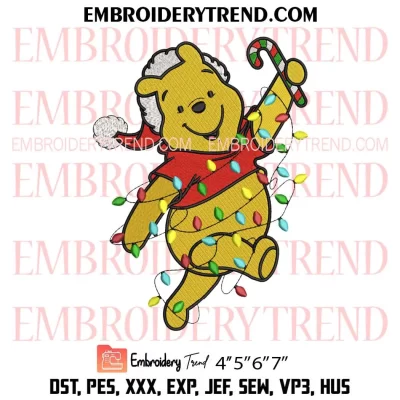 Pooh Christmas Light Embroidery Design, Winnie The Pooh Machine Embroidery Digitized Pes Files