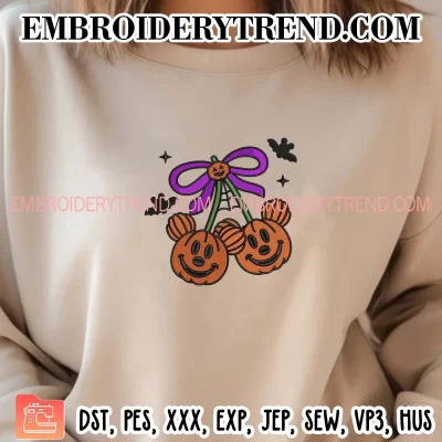 Pumpkin Cherry Mickey Embroidery Design, Disney Halloween Machine Embroidery Digitized Pes Files