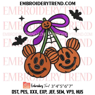 Pumpkin Cherry Mickey Embroidery Design, Disney Halloween Machine Embroidery Digitized Pes Files