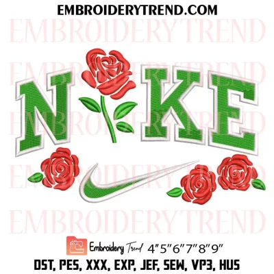 Nike Swoosh Rose Flower Embroidery Design, Romantic Flower Machine Embroidery Digitized Pes Files