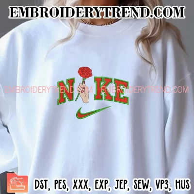 Rose Flower Nike Embroidery Design, Valentine Gift Machine Embroidery Digitized Pes Files