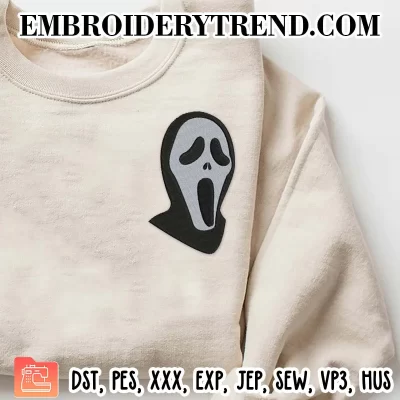 Scream Face Embroidery Design, Horror Movie Machine Embroidery Digitized Pes Files