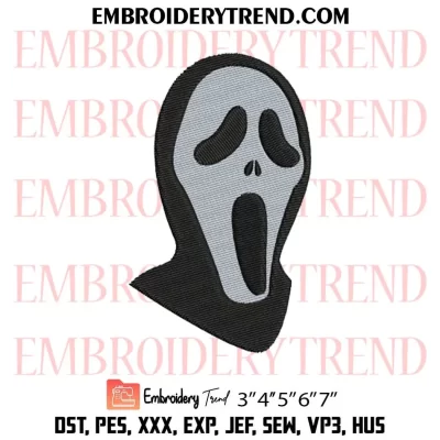 Scream Face Embroidery Design, Horror Movie Machine Embroidery Digitized Pes Files