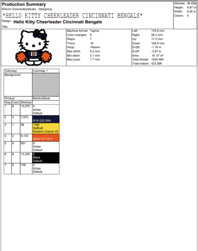 Hello Kitty Cheerleader Cincinnati Bengals Embroidery Design, Football Cheerleader Fan Machine Embroidery Digitized Pes Files