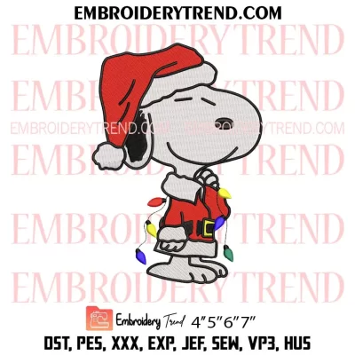 Snoopy Santa Lights x Nike Embroidery Design, Peanuts Christmas Machine Embroidery Digitized Pes Files