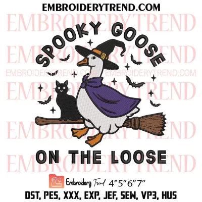 Spooky Goose On The Loose Embroidery Design, Goose Witch and Cat Machine Embroidery Digitized Pes Files