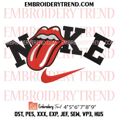 The Rolling Stones x Nike Embroidery Design, Tougue Lips Machine Embroidery Digitized Pes Files