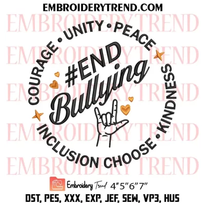 Unity Day End Bullying Embroidery Design, Anti Bullying Love Hand Sign Machine Embroidery Digitized Pes Files