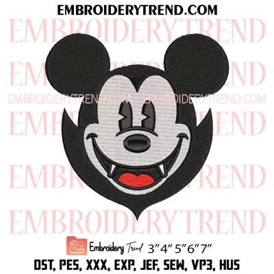 Vampire Mickey Face Embroidery Design, Disney Halloween Machine Embroidery Digitized Pes Files