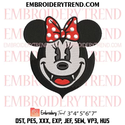 Vampire Minnie Face Embroidery Design, Disney Halloween Machine Embroidery Digitized Pes Files