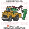 2th Birthday Tow Truck Dinosaur Embroidery Design, Two Year Old Kids Birthday Machine Embroidery Digitized Pes Files