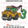 2th Birthday Tow Truck Dinosaur Embroidery Design, Two Year Old Kids Birthday Machine Embroidery Digitized Pes Files