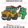 5th Birthday Tow Truck Dinosaur Embroidery Design, Five Year Old Kids Birthday Machine Embroidery Digitized Pes Files