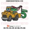 6th Birthday Tow Truck Dinosaur Embroidery Design, Six Year Old Kids Birthday Machine Embroidery Digitized Pes Files