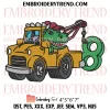 7th Birthday Tow Truck Dinosaur Embroidery Design, Seven Year Old Kids Birthday Machine Embroidery Digitized Pes Files