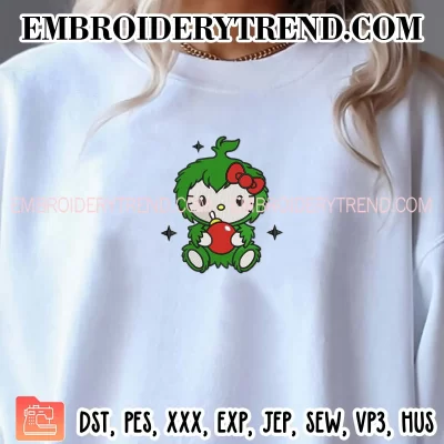 Baby Grinch Kitty Christmas Embroidery Design, Cute Hello Kitty Grinch Machine Embroidery Digitized Pes Files