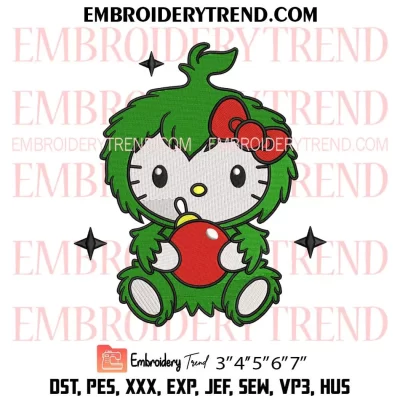 Baby Grinch Kitty Christmas Embroidery Design, Cute Hello Kitty Grinch Machine Embroidery Digitized Pes Files