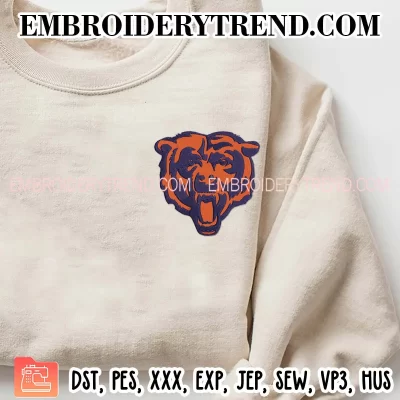 Chicago Head Bear Football Embroidery Design, American Football Machine Embroidery Digitized Pes Files