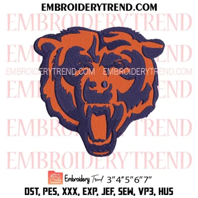 Chicago Head Bear Football Embroidery Design, American Football Machine Embroidery Digitized Pes Files